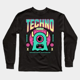 TECHNO  - One Eyed Alien (green/yellow/pink) Long Sleeve T-Shirt